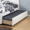 Twin Size Bed w/ Trundle Slats White Faux Leather Upholstered Plywood Kids Youth Bedroom Furniture Wooden Slats - as Pic