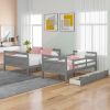 Twin over Full Bunk Bed with Ladder, Two Storage Drawers, Safety Guardrail, Gray - as Pic