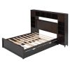 Full Size Wooden Bed With All-in-One Cabinet, Shelf and Sockets, Espresso - as Pic