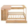 Full size House Bed with Two Drawers and Wardrobe,Natural - as Pic