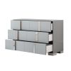4-Pieces Bedroom Sets Queen Size Upholstered Bed with LED Lights, Mirrored Nightstands and Dresser with Metal Handles and Legs,Grey - as Pic