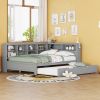 Wooden Full Size DayBed with Twin Size Trundle, DayBed with Storage Shelf and USB Charging Ports,Grey - as Pic