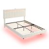 Queen Size Floating Bed Frame with LED Lights and USB Charging,Modern Upholstered Platform LED Bed Frame, White - as Pic