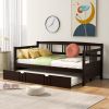 Twin Size Daybed Wood Bed with Twin Size Trundle,Espresso - as Pic
