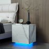 Nightstands LED Side Tables Bedroom Modern End Tables with 2 Drawers for Living Room Bedroom White - as Pic