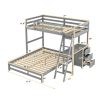 Twin over Full Bunk Bed with Built-in Desk and Three Drawers,Grey - as pic