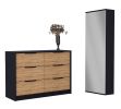 Cornwall 2-Piece Bedroom Set, Wall Mounted Shoe Rack and Dresser, Black, Mirror and Pine - as Pic