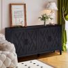 Four Door Wooden Twill Sideboard American Country Vintage Old Living Room Dining Room Hallway Entryway Cabinet (BLACK) - as Pic