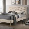 Mid-century Modern Beige Flannelette Chevron Tufted Design 1pc Eastern King Size Bed Padded Headboard Bedroom Furniture - as Pic