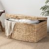 Rectangular Curve Water Hyacinth Woven Wicker Trunk with Handles - 26" x 19" x 14" - Natural Brown - For Clothes, Toys, Magazines and Book Storage - a