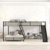 L-Shaped Twin over Full Bunk Bed with Twin Size Loft Bed,Built-in Desk and Slide,Black - as pic