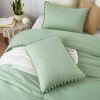 Boho Comforter Set, Boho Bedding set with Pom Poms Fringe Design, 1 Aesthetic Comforter and 2 Pillowshams - Sage Green - Full