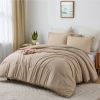 Boho Comforter Set, Boho Bedding set with Pom Poms Fringe Design, 1 Aesthetic Comforter and 2 Pillowshams - Beige - Full