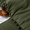 Boho Comforter Set, Boho Bedding set with Pom Poms Fringe Design, 1 Aesthetic Comforter and 2 Pillowshams - Olive Green - Full