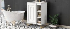 24inch White Bathroom Vanity Sink Combo for Small Space, Modern Design with Ceramic Basin, Gold Legs and Semi-open Storage(Faucet Not Included) - as P