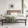 Full Size Platform Bed Frame with Rustic Vintage Wood Headboard, Strong Metal Slats Support Mattress Foundation, No Box Spring Needed Rustic Brown - a