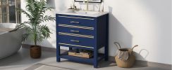 [Viedo]Modern 30inch Navy Blue/White Bathroom Vanity Cabinet Combo with Open
Storge, Two Drawers - as Pic