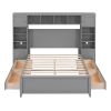 Full Size Wooden Bed With All-in-One Cabinet and Shelf, Gray - as Pic