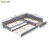Upholstered Double Twin Size Daybed with Trundle and Drawer, Gray - as Pic