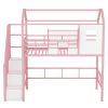 Metal Loft Bed with roof design and a storage box, Twin, Pink - as Pic