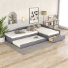 Upholstered Double Twin Size Daybed with Trundle and Drawer, Gray - as Pic