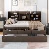 Full Size Wooden Captain Bed with Built-in Bookshelves,Three Storage Drawers and Trundle,Antique Grey - as Pic