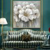 Hand Painted Oil Paintings Hand Painted Square Floral / Botanical Pop Art Living Room Hallway Bedroom Luxurious Decorative Painting - 70x70cm - 01
