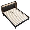 Modern Cannage Rattan Wood Platform Queen Bed, Black - as Pic