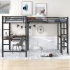 Twin Size Metal Loft Bed with Two Built-in Desks,Black - as Pic