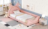Twin Size Upholstered Daybed with Carton Ears Shaped Headboard, Pink - as Pic