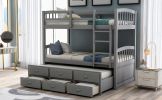 Twin Bunk Bed with Ladder, Safety Rail, Twin Trundle Bed with 3 Drawers for Bedroom, Guest Room Furniture(Gray)(OLD SKU :LP000071AAE) - as pic