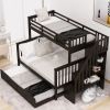 Twin-Over-Full Bunk Bed with Twin size Trundle, Storage and Guard Rail for Bedroom, Dorm, for Adults, Espresso(OLD SKU :LT000119AAP) - as Pic