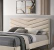 Mid-century Modern Beige Flannelette Chevron Tufted Design 1pc Twin Size Bed Padded Headboard Bedroom Furniture - as Pic