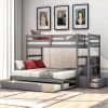 Twin over Twin/King (Irregular King Size) Bunk Bed with Twin Size Trundle, Extendable Bunk Bed (Gray)(OLD SKU :LP000032AAE) - as pic