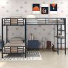 L-Shaped Twin over Twin Bunk Bed with Twin Size Loft Bed with Desk and Shelf ,Brown - as pic