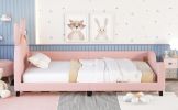 Twin Size Upholstered Daybed with Carton Ears Shaped Headboard, Pink - as Pic