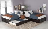L-shaped Platform Bed with Trundle and Drawers Linked with built-in Desk,Twin,Espresso - as pic