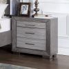 Gray Color Nightstand Bedroom 1pc Nightstand Solid wood Bar Handles 3-Drawers bedside Table Metal Bracket Legs USB Ports - as Pic