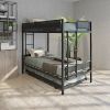 Metal Twin over twin bunk bed with Trundle/ Sturdy Metal Frame/ Noise-Free Wood Slats/ Comfortable Textilene Guardrail/ 2 side Ladders/ Space-Saving T