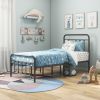 Metal Platform Bed Frame with Headboard No Box Spring Needed Twin BLACK - as Pic