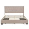 Queen Size Storage Bed Linen Upholstered Platform Bed with 3 Drawers (Beige) - as Pic