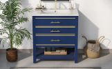 [Viedo]Modern 30inch Navy Blue/White Bathroom Vanity Cabinet Combo with Open
Storge, Two Drawers - as Pic
