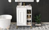 24inch White Bathroom Vanity Sink Combo for Small Space, Modern Design with Ceramic Basin, Gold Legs and Semi-open Storage(Faucet Not Included) - as P