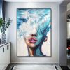 Hand Painted Oil Painting Abstract Portrait Wall Art Hand painted-Nordic Light Blue Girl Oil Paintings On Canvas-Hand Made-For Home Decoration - 150X2