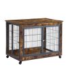 Furniture Dog Cage Crate with Double Doors, Rustic Brown, 38.58'' W x 25.2'' D x 27.17'' H - as Pic