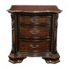 Formal Traditional 1pc Nightstand Only Brown Cherry Solid wood 3-Drawers Intricate Accents Glides Bronze Hanging Pulls Bedroom Furniture - as Pic