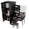 Makeup Vanity Table and Large Armoire Wardrobe Set, Dressing Table with LED Mirror and Power Outlets and 5 Drawers, 4 Door Bedroom Closet, Black - As