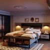 Queen Size Wood Platform Bed with Upholstered Headboard, Lights and Storage Nightstand, Bench, Walnut - as Pic
