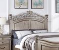 Formal Traditional Antique Silver 1pc California King Size Bed Unique Design Headboard Footboard Bedframe - as Pic