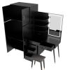 Makeup Vanity Table and Large Armoire Wardrobe Set, Dressing Table with LED Mirror and Power Outlets and 5 Drawers, 4 Door Bedroom Closet, Black - As